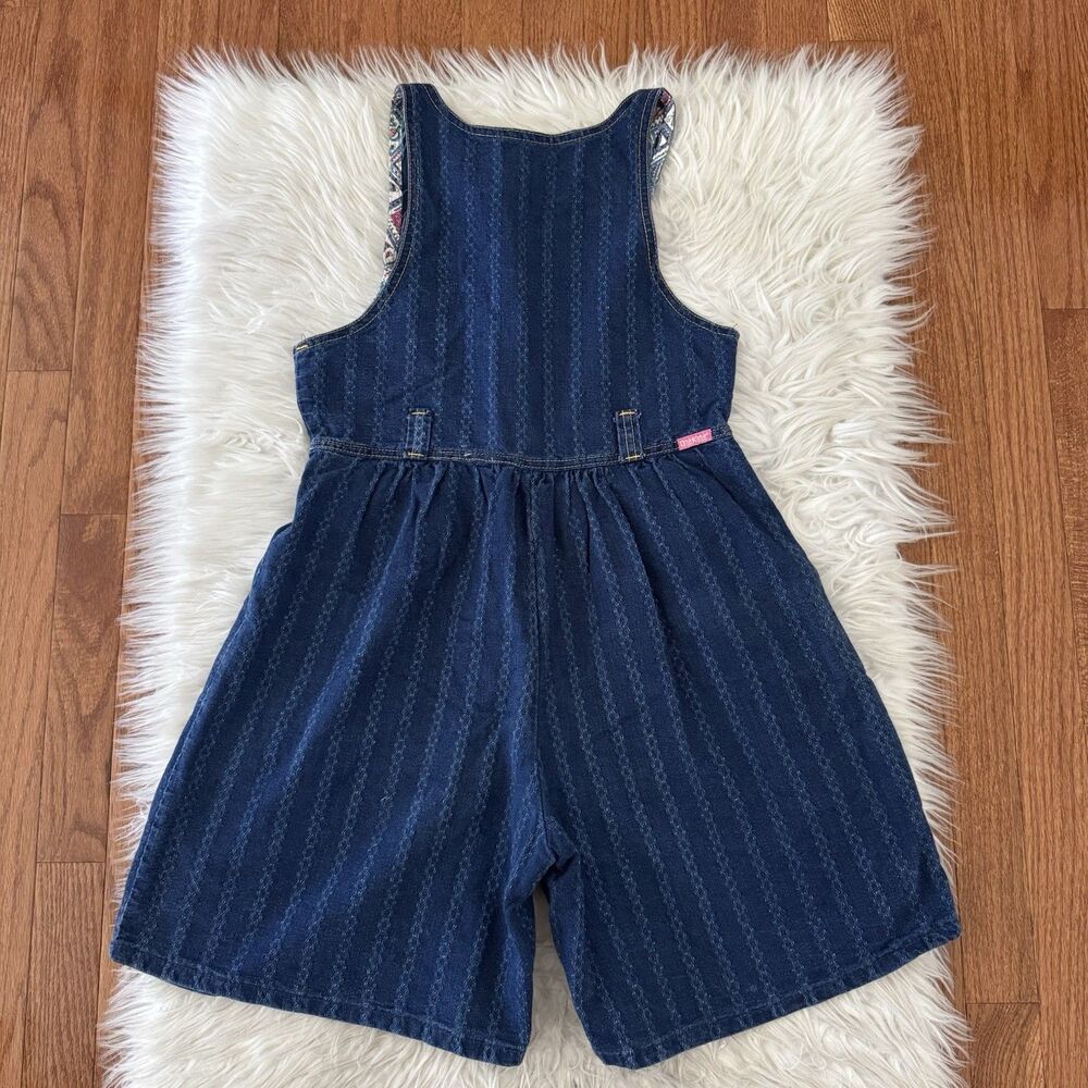 Vintage 90s Osh Kosh B’Gosh Girls Size 14 Blue Denim Romper Overalls USA Paisley